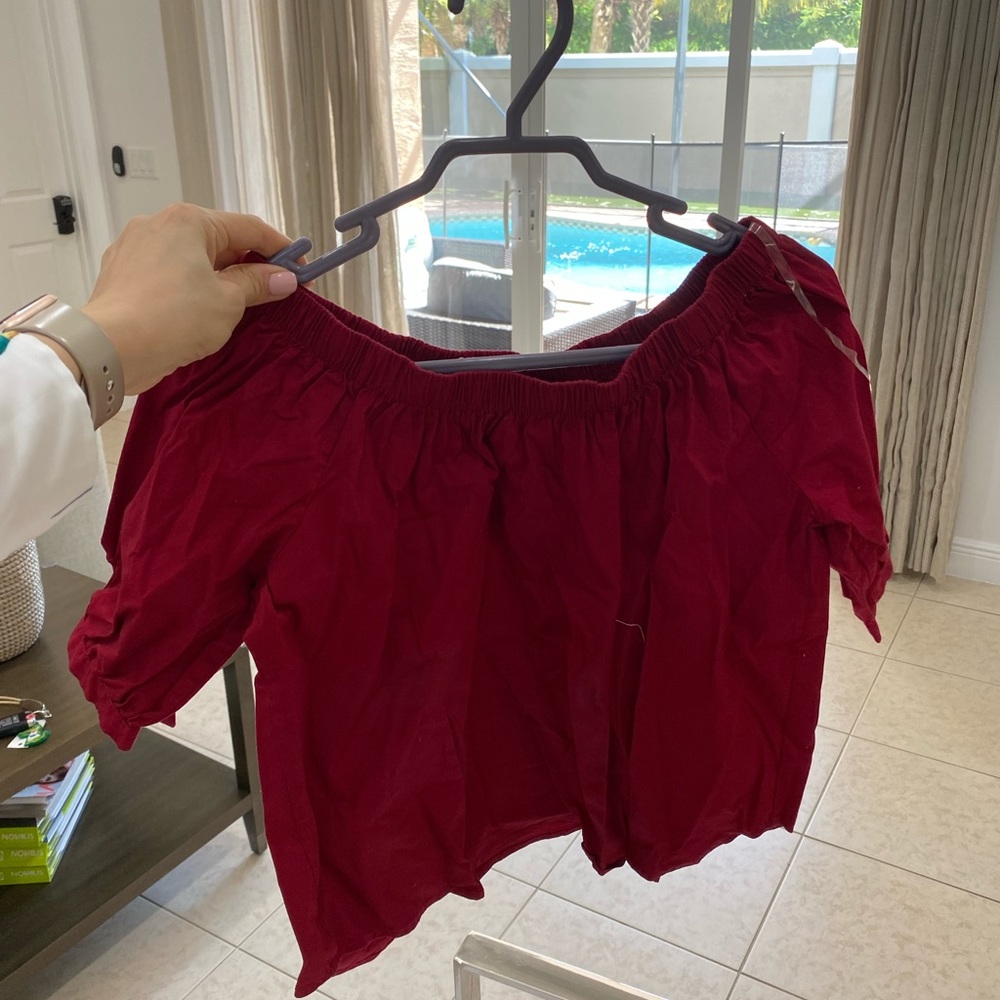 Red strapless top